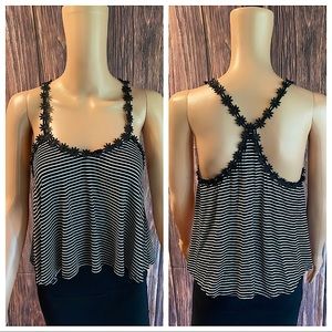 Delia’s size medium black white stripped floral embroidered racerback